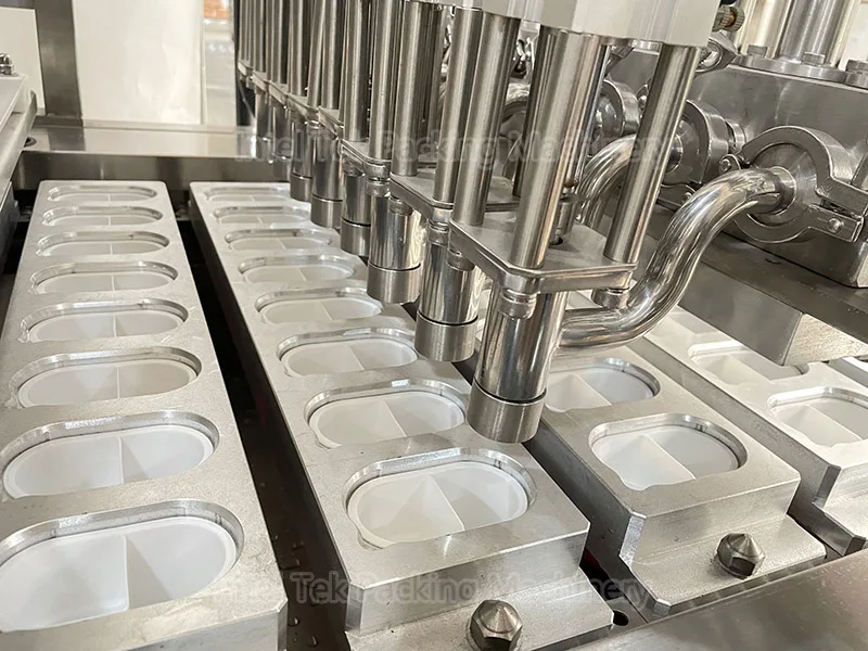 Linear Auto Chocolate Jam Sauce Biscuits Cup Filling Aluminum Foil Sealing Machine Gelatine Candy Snacks Cup Packaging Equipment