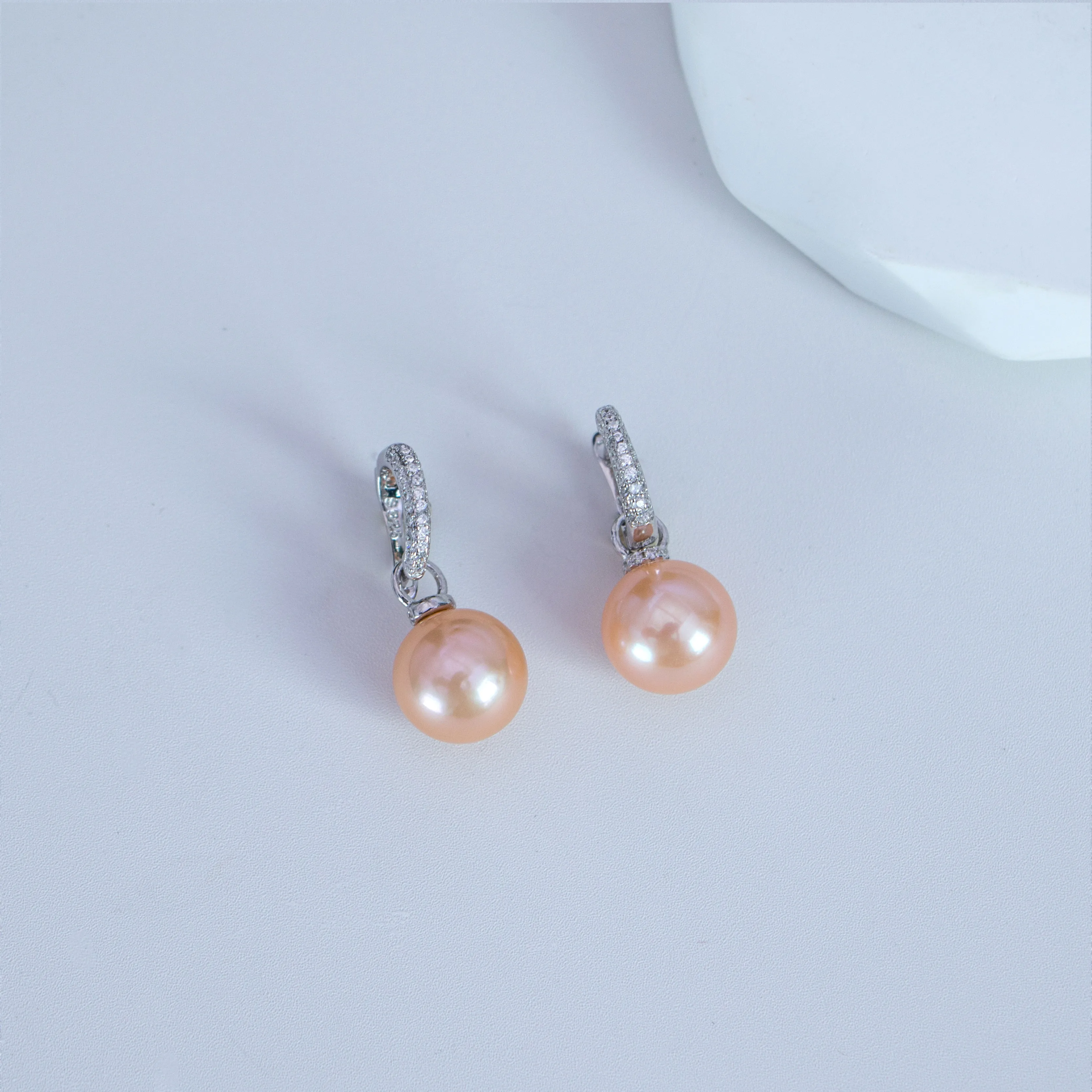 S925 silver fresh water nucleated gold pink pearl ear buckle 11-12mm send S925 collar near perfect circle flaw.