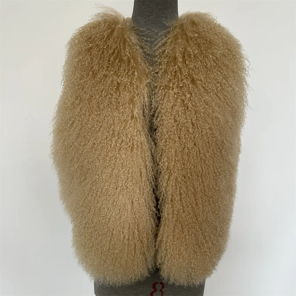 Custom Wholesale New Fashion Design Winter Vest  Real Mongolian Lamb Fur vest short vest with real fur for ladies