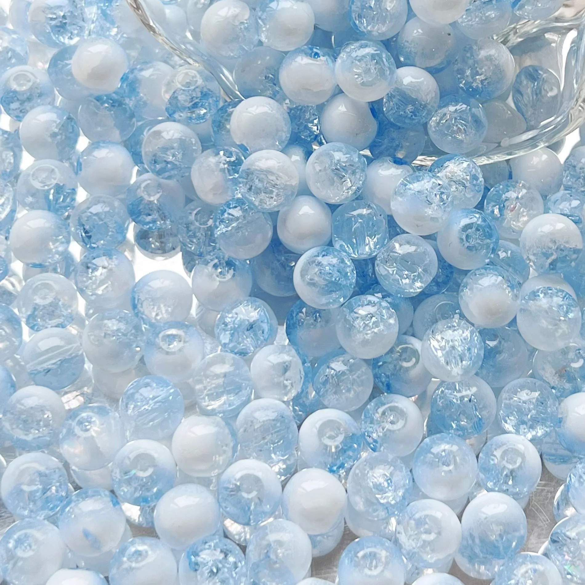 8/10mm Crystal Crackle Glass Beads White Clear Popcom Glass Round Ball Beads Sparking Loose Beads For Jewelry Making