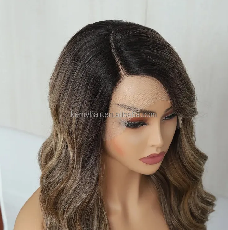 KEMY HAIR New Arrival Balayage Synthetic Wig Wholesale Long Wave High Quality L Part Lace Front for Women High Temperature Fibre