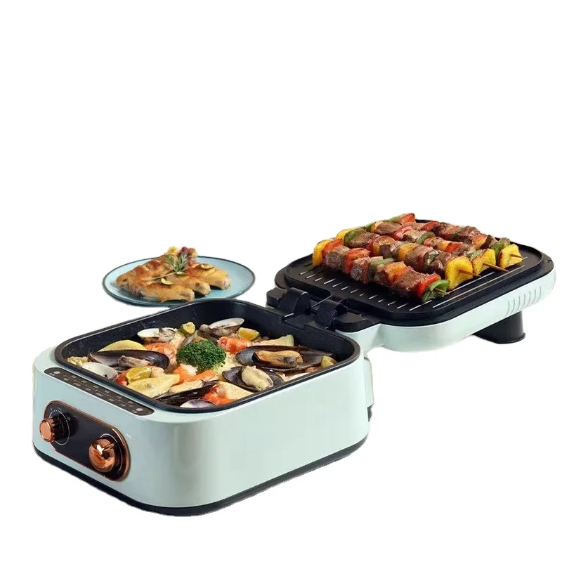 New Mini 2 in 1 Electric Hot Pot with BBQ Grill 1800W Multifunction Portable Split Pot Smokeless Barbecue Grill