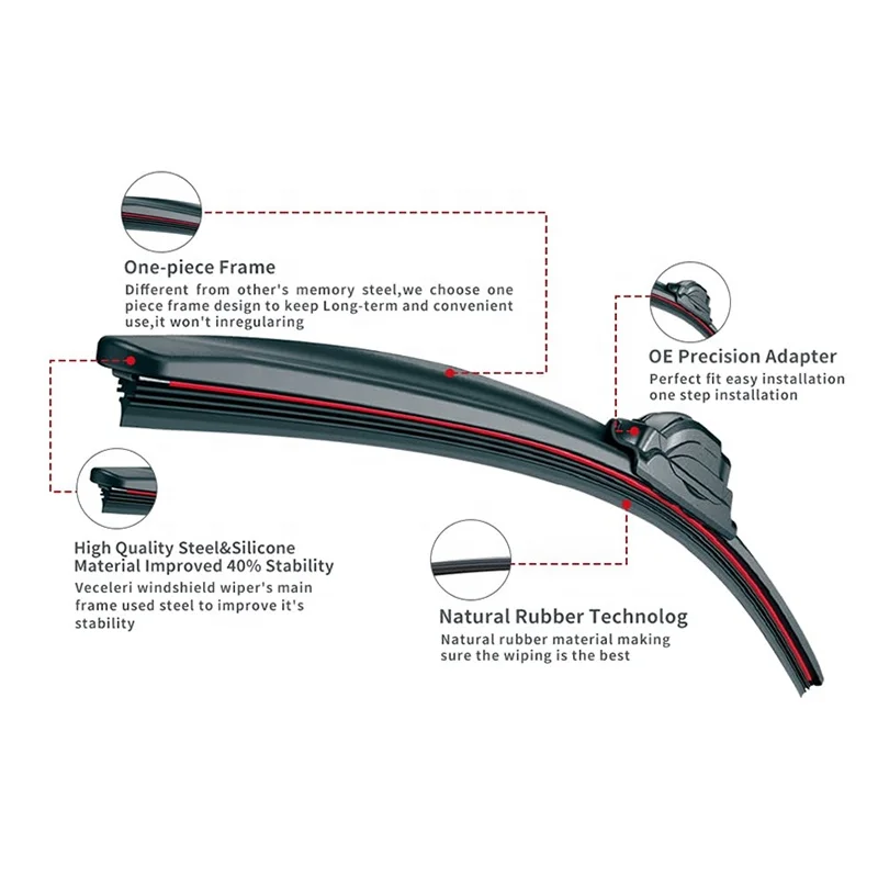 Innovative Design Kction Best Selling Windshield Wiper K-770 Red PC Board Frameless 16 Adaptors Multi Functional Car Wiper Blade