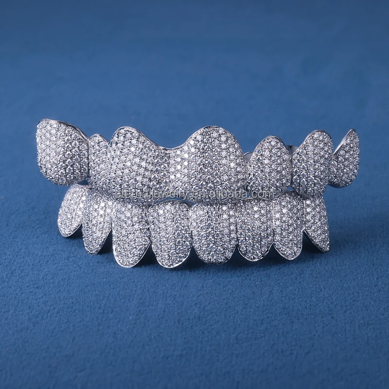 Factory Customized 100% Passed Diamond Tester Top & Bottom 1- 24 VVS Moissanite S925 Silver Solid Gold Grillz for Teeth