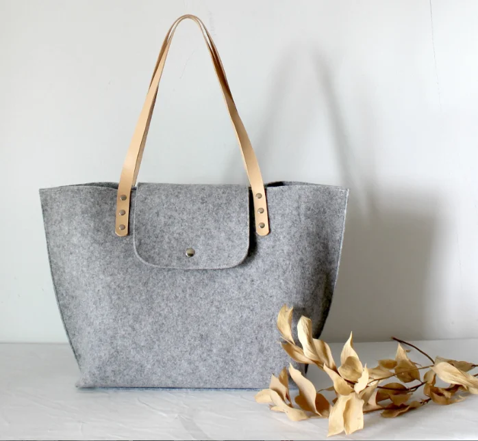 Wholesale new fashion cheap felt ladies big shoulder bag felt high quality felt tote bag