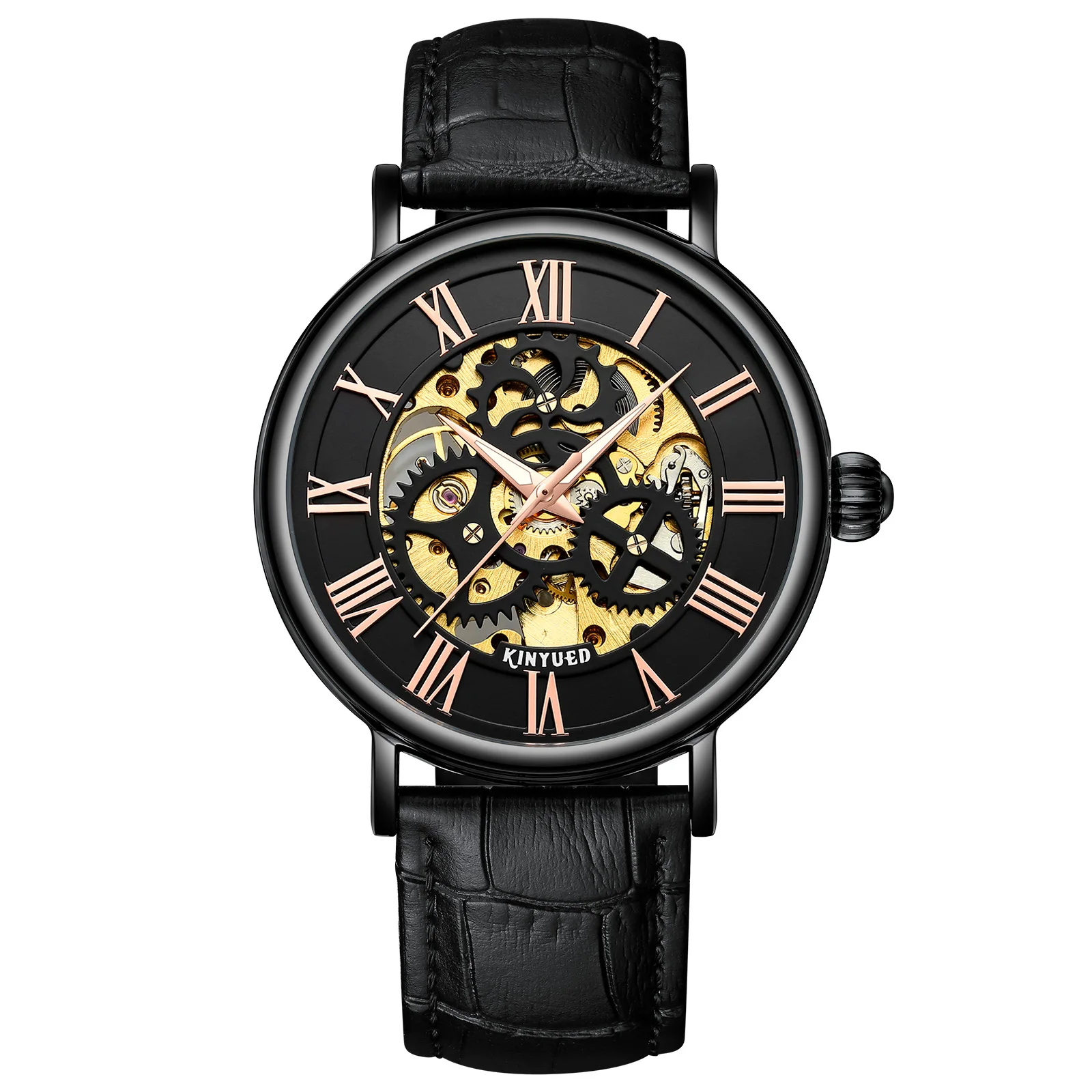 KINYUED Factory Genuine Leather Watches Skeleton Design Waterproof Automatic Men Watch High Quality Wristwatch