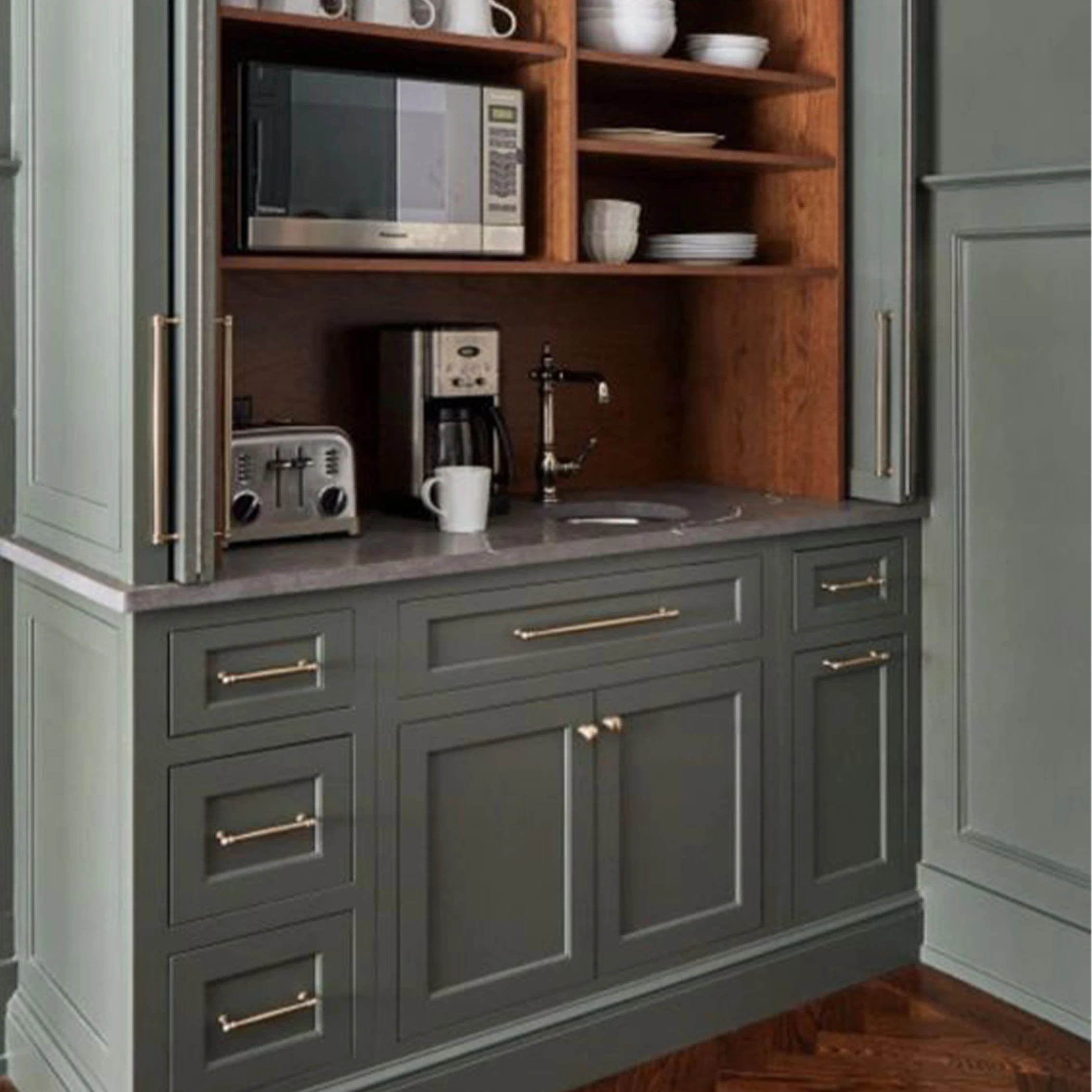 Custom European Style Frameless Slab Panel Melamine PB Box Kitchen Cabinets Unit Sets For Sale RTA Cabinets Furniture Factory