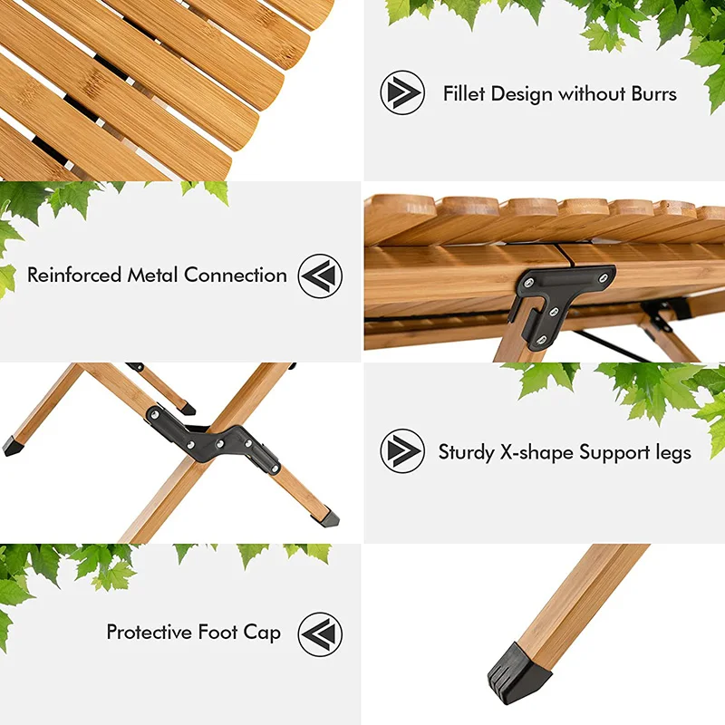 Bamboo Folding Picnic Table,  Wooden Roll-up Portable Camping Table for Patio Garden Beach Yard