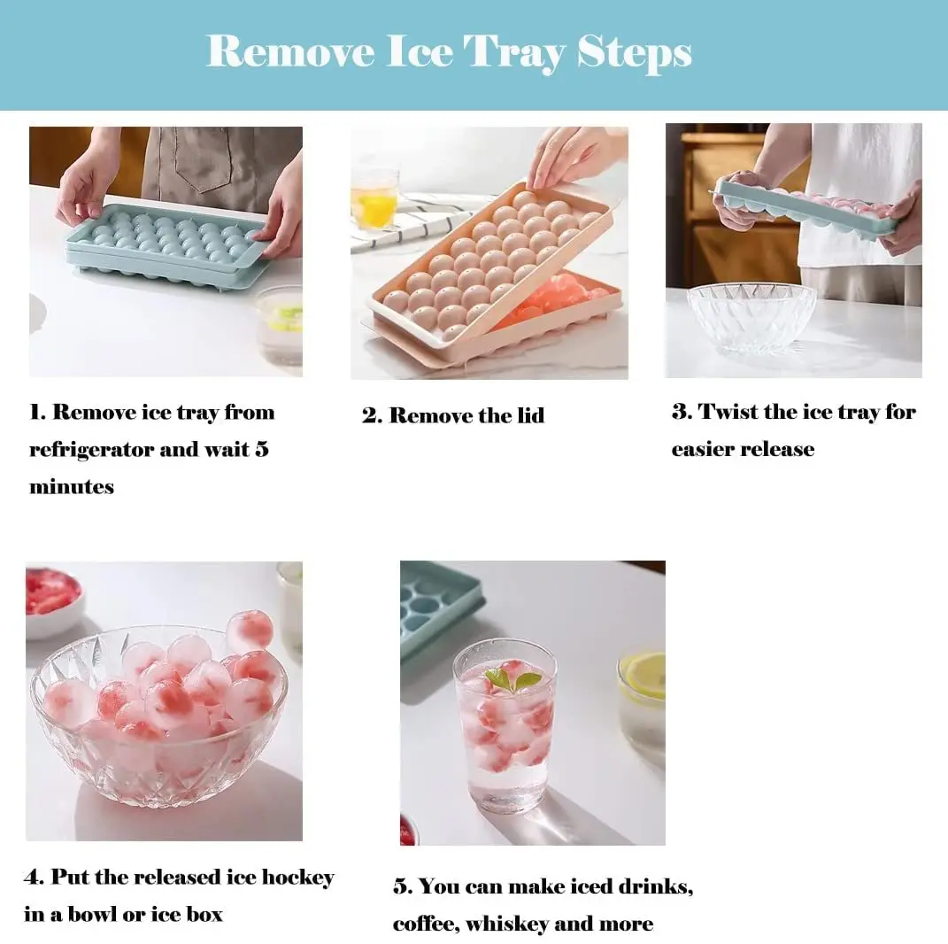 RAYBIN Round United Big Diamond Silicone Ice Cube Ball Tray Molds 3 Pack With Lids and Bpa Free