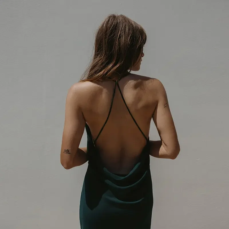 Women Lady Elegant Party Summer Casual Elegant Sexy Dresses Zaras French Sling Dress Luxury backless Midi Satin Dress
