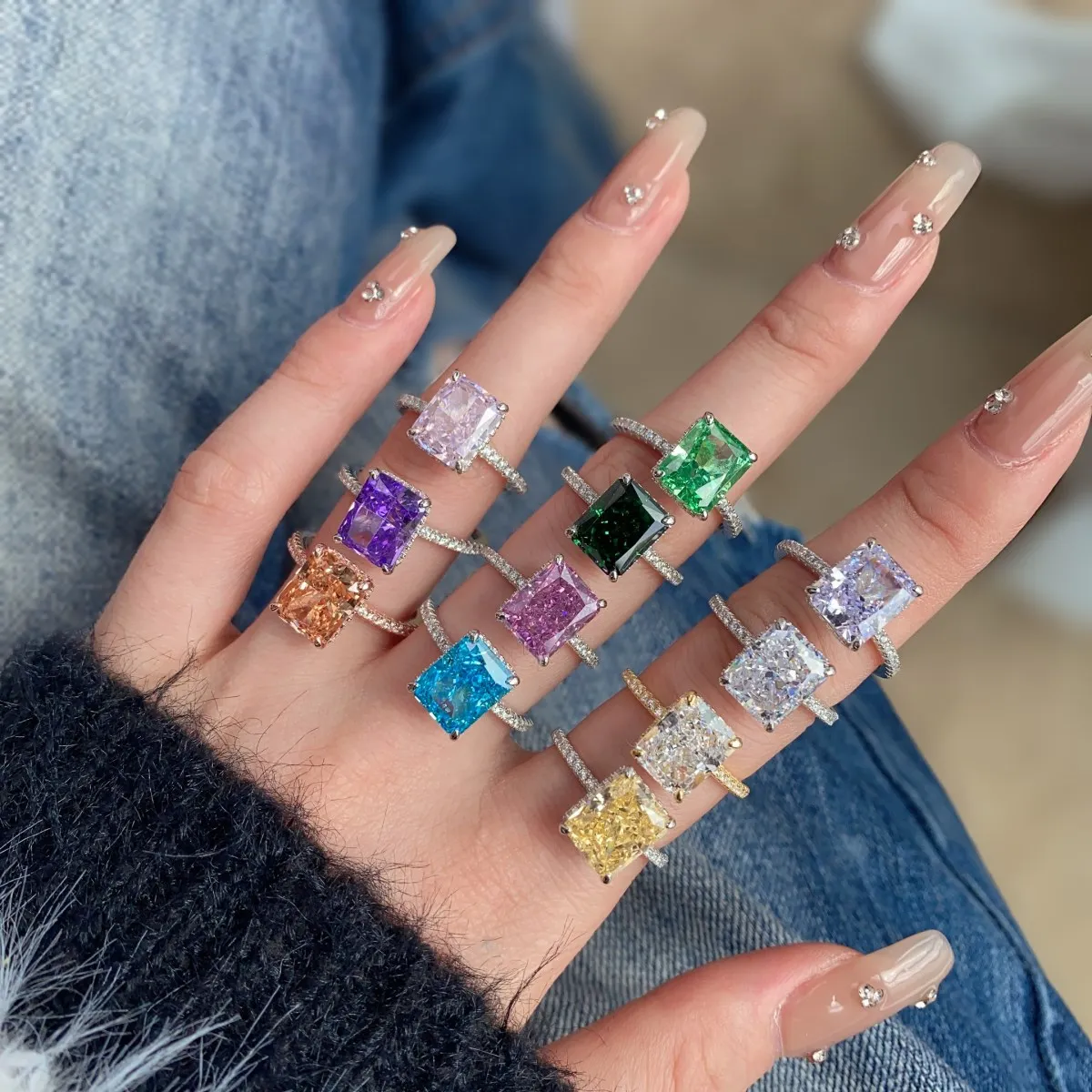 1 Stackable 8A Cubic Zirconia Gold Jewelry Iced Out Engagement Wedding Ring Band 925 Sterling Silver Baguette Rings For Women