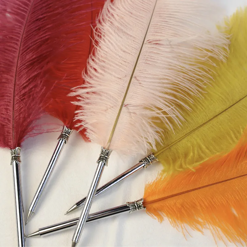 Wedding Pen Black Ink Signature Ostrich Feather Quill Ballpoint Pen Red