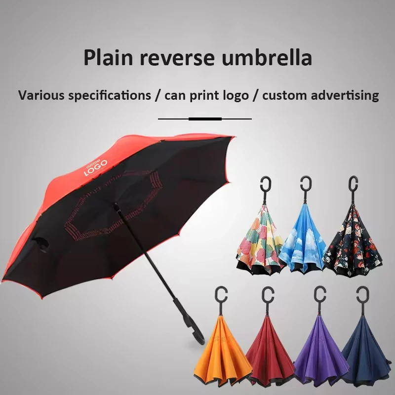 Wholesale Custom Outdoor Sunny Uv Rain Parasol Multifunction Car Reverse Umbrella Creative Strip Pattern C Type Handle Umbrellas