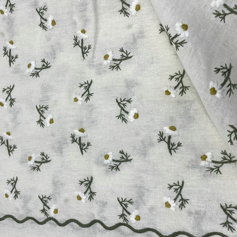 Floral Embroidery Linen Rayon Fabric In-Stock Items with Fusible Feature for Garments Shirts Bags Suits Covers Curtains