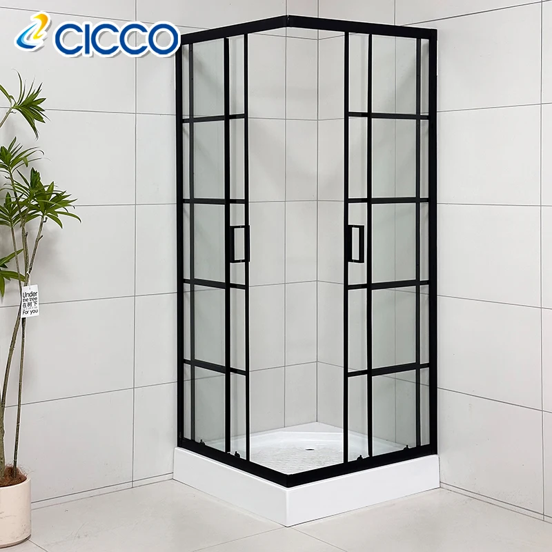 Black Design Shower Room 6mm Tempered Glass with Black Line Shower Enclosure Sliding Bath Shower Room