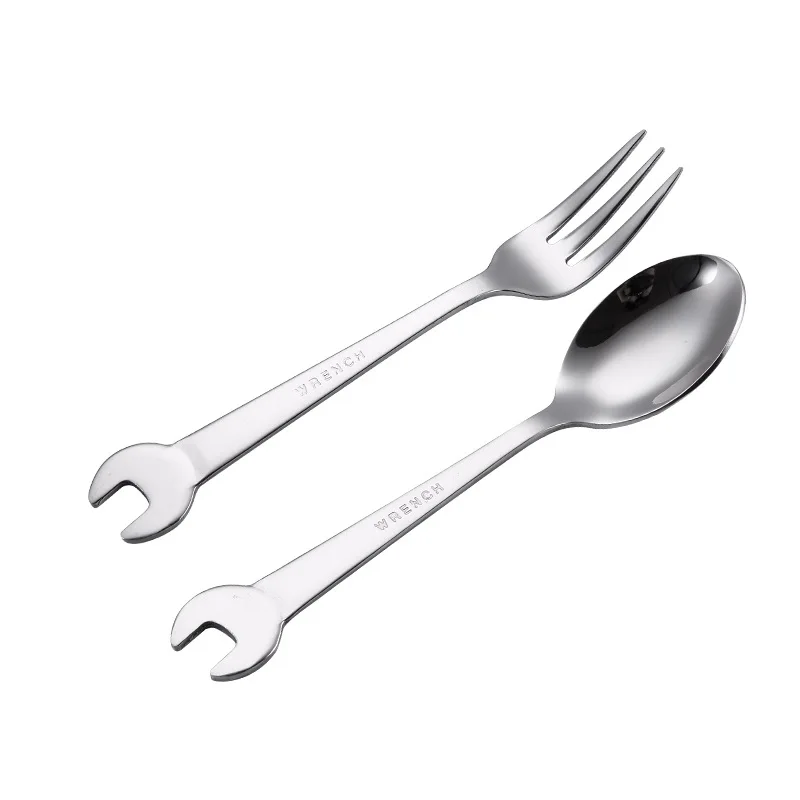 Unique Novelty 304 Stainless Steel Wrench Shape Handle Spoon Fork Kitchen Utensil Tableware