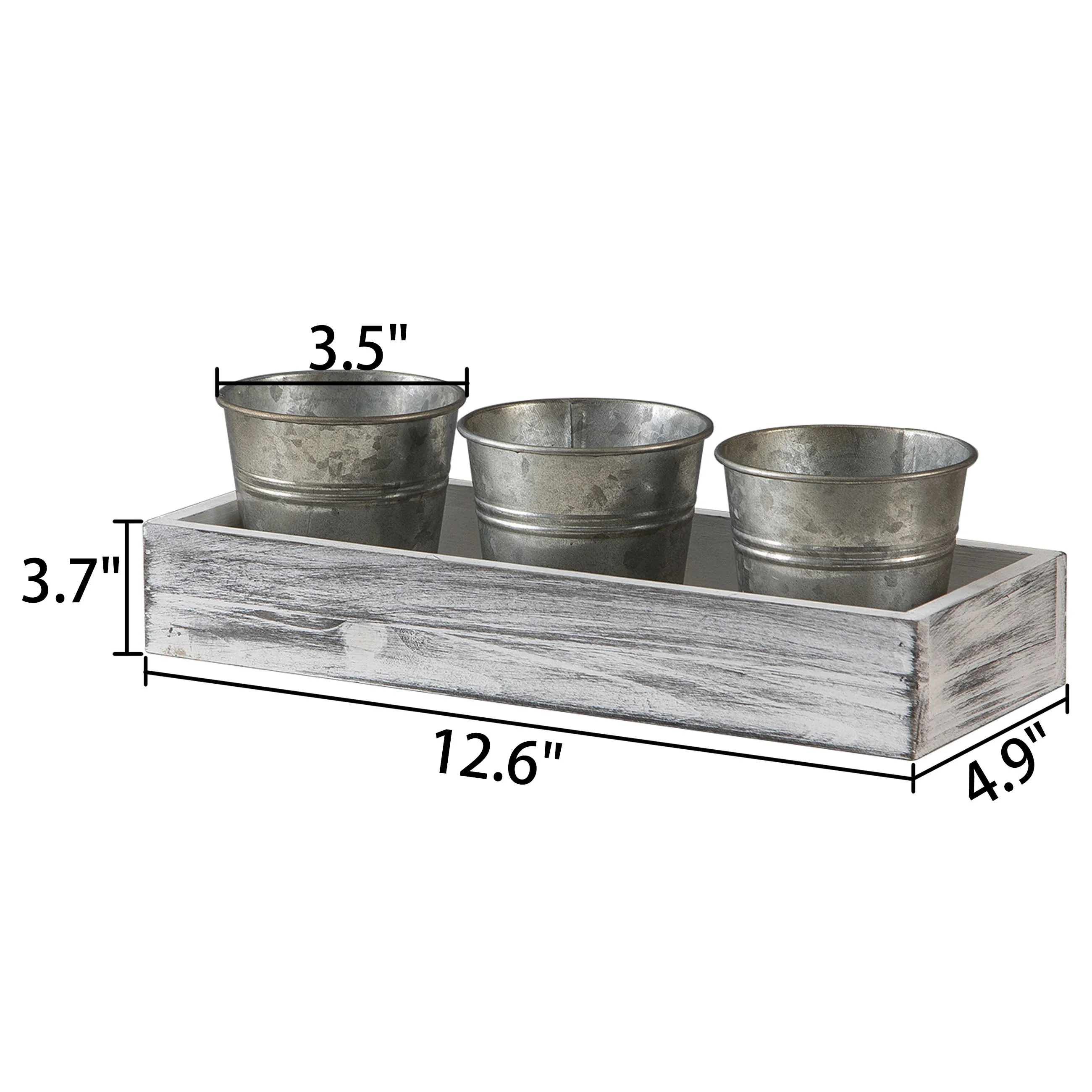 Handmade Herb Garden Planter Set Tray Metal Windowsill Plant Pots Rustic Wood Metal Galvanized Succulent Flower Planter Pot Set