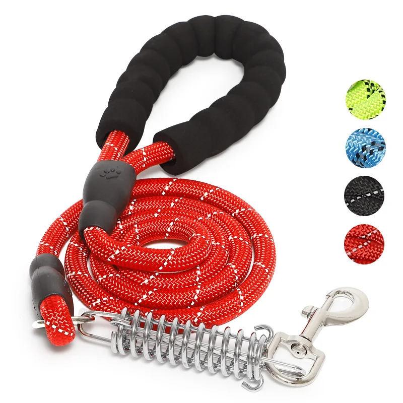 Wholesale Hot Sale 5FT 1.5M Durable Reflective Nylon Braided With Spring Dog Traction Rope Dog Leash For dogs and cats Pet Leash
