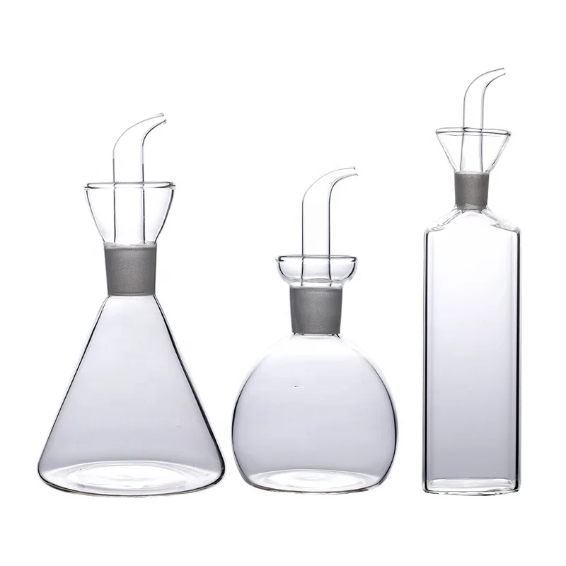 High Quality Blown Square Cooking Glass Olive Oil Pot Leak-proof Seasoning Clear Glass Oil Bottle Set