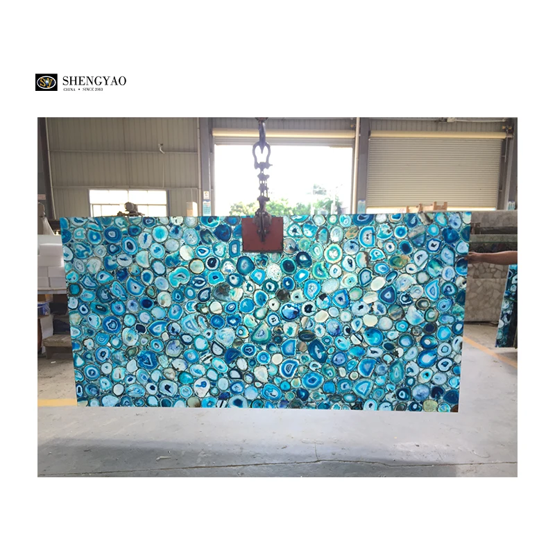 1600*3200mm Large Size Natural Brazilian  Polished Luxury Stone Blue Agate Stone Slabs