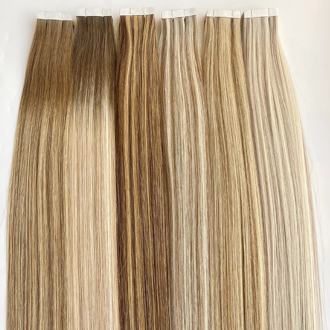 2024 Double Drawn Tape In Extension Cuticle Aligned Remy Hair