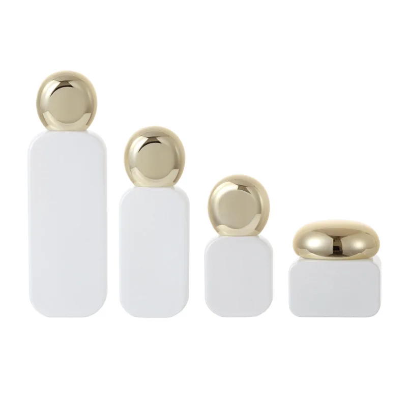Pearl White Pump Lotion Bottle 20ml 30ml 50ml 100ml 120ml Custom Logo Cosmetic Packaging Glass Sprayer Bottle with Golden Cap