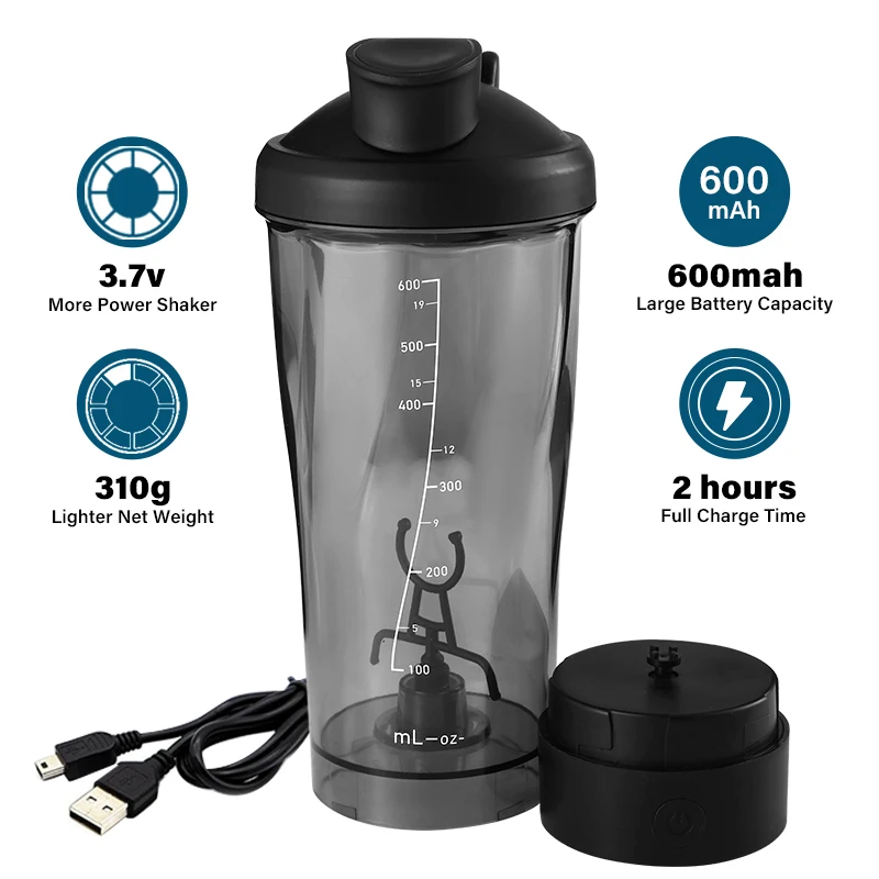 Effortless Cleaning Shaker Bottle with USB Cable Detachable Bottom Dishwasher Safe Gym Blender