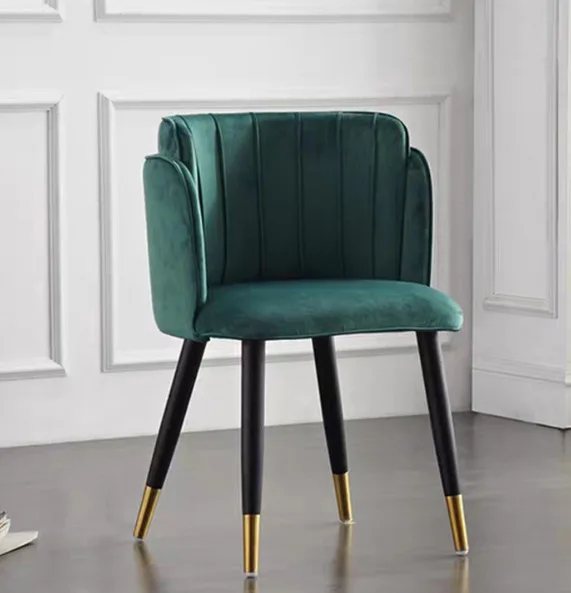 Contemporary Modern Shell  Armrest Green Velvet Upholstered Armchair Dining Room Chair