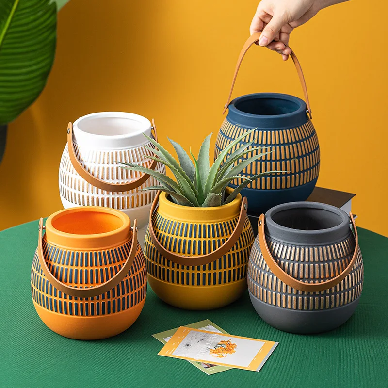 Nordic style Morandi ins ceramic portable flower pots succulent hanging pots hotel home modern flower pots