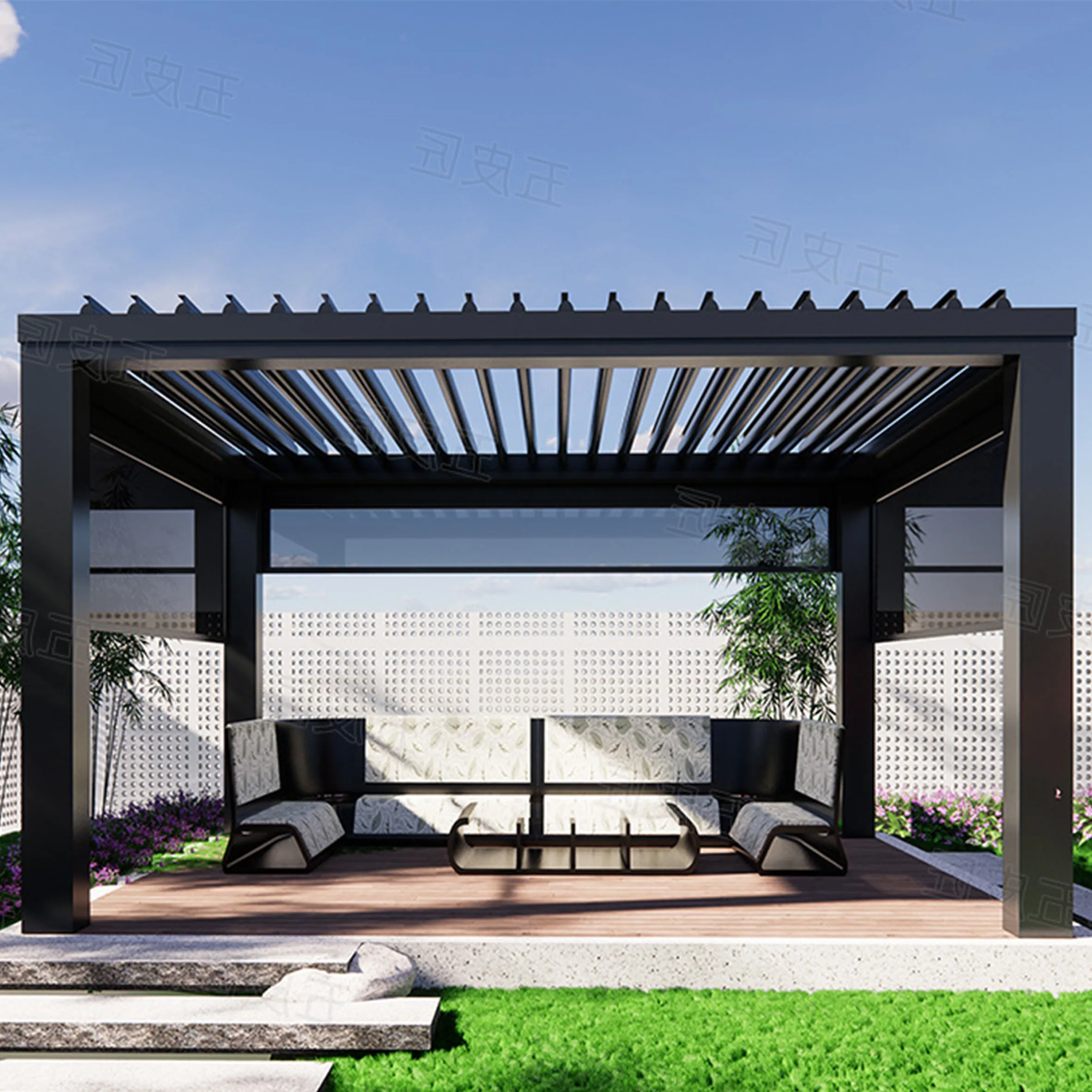 3x3 3x4 4x4 6x4m Factory Wholesale Modern,Outdoor Garden Aluminium Louvered Pergola With Motorized Screen/