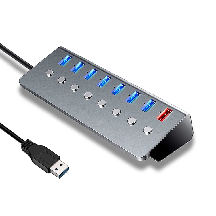 Aluminum Alloy 8 Ports USB 3.0 Splitter 7 Port Computer Extended USB HUB 1 Port Fast Charging Adapter