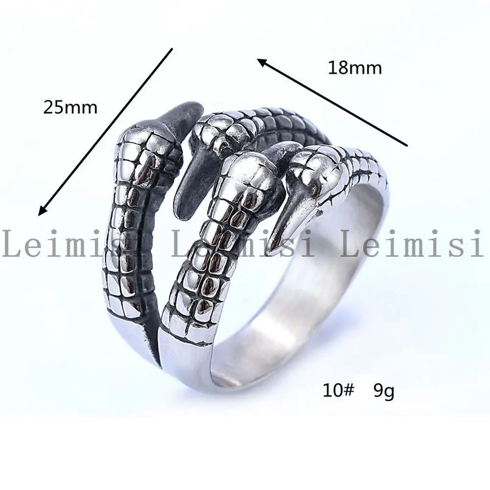 Stainless Steel Gothic Punk Biker Jewelry Stainless Steel Vintage Skeleton Dragon Sharp Claws Jewelry Finger Ring For Men