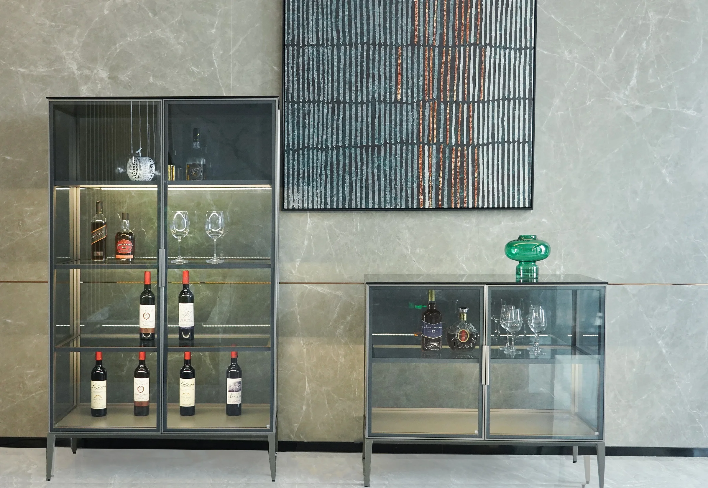 Factory customized design aluminum frame glass display cases wine jewelry toys storagelow Cabinet tempered glass display cabinet