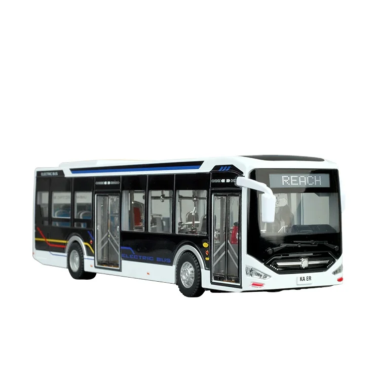 lighting 1/42 scale die cast sliding bus toys for children