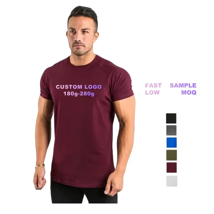 OEM 95% Cotton 5% Spandex Compression T-shirts Custom Logo Slim Fit T shirt Men Blank Gym Tshirt