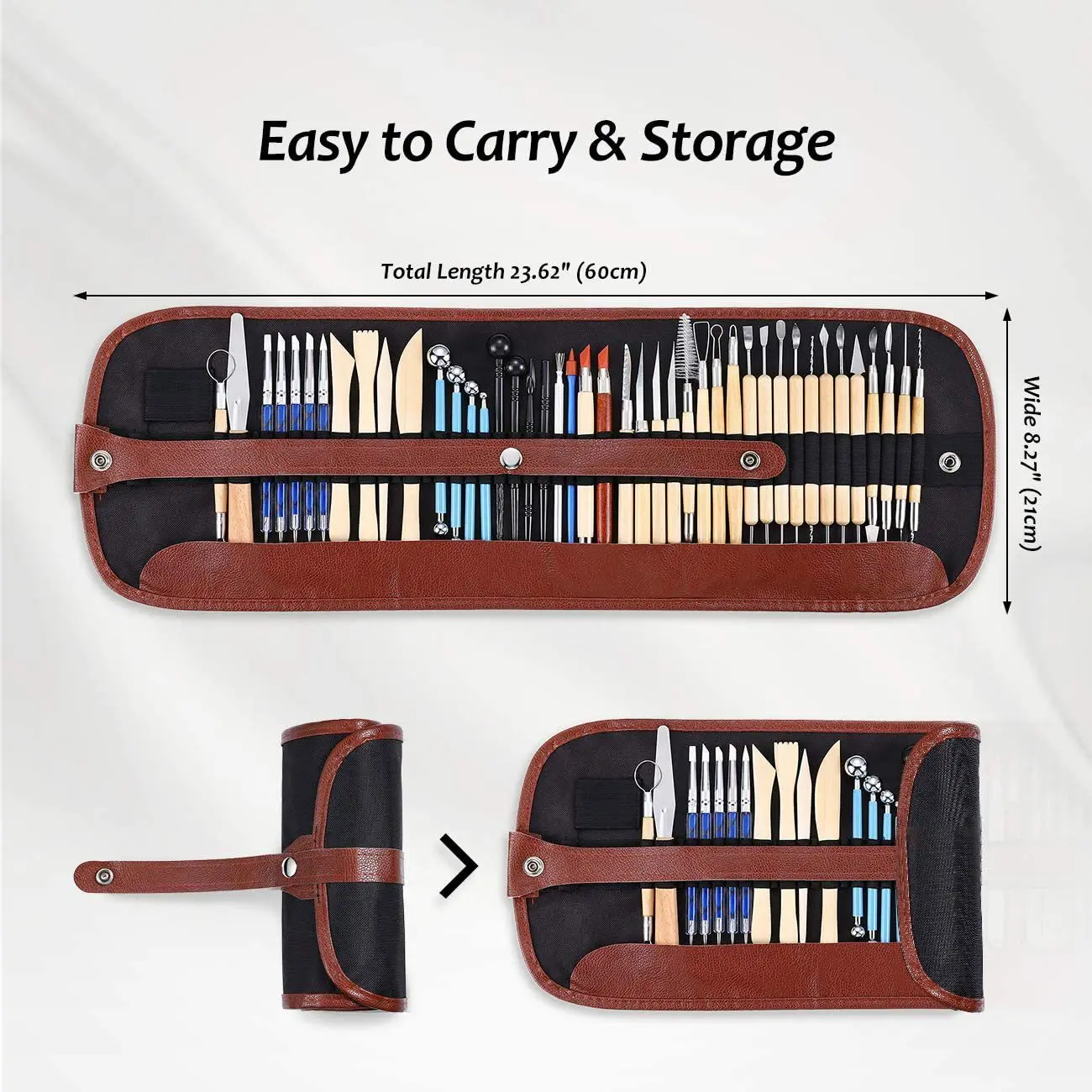 Pottery Clay Sculpture Tools 43 Pieces Double Sided Ceramic Tool Set With Portable Bag for