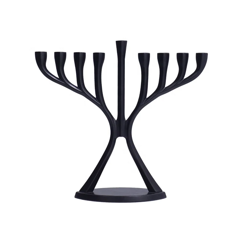 Jewish Hanukkah Menorah Black Chanukah Menorah Judaica 12 Tribes Nine Branch Candle Holder