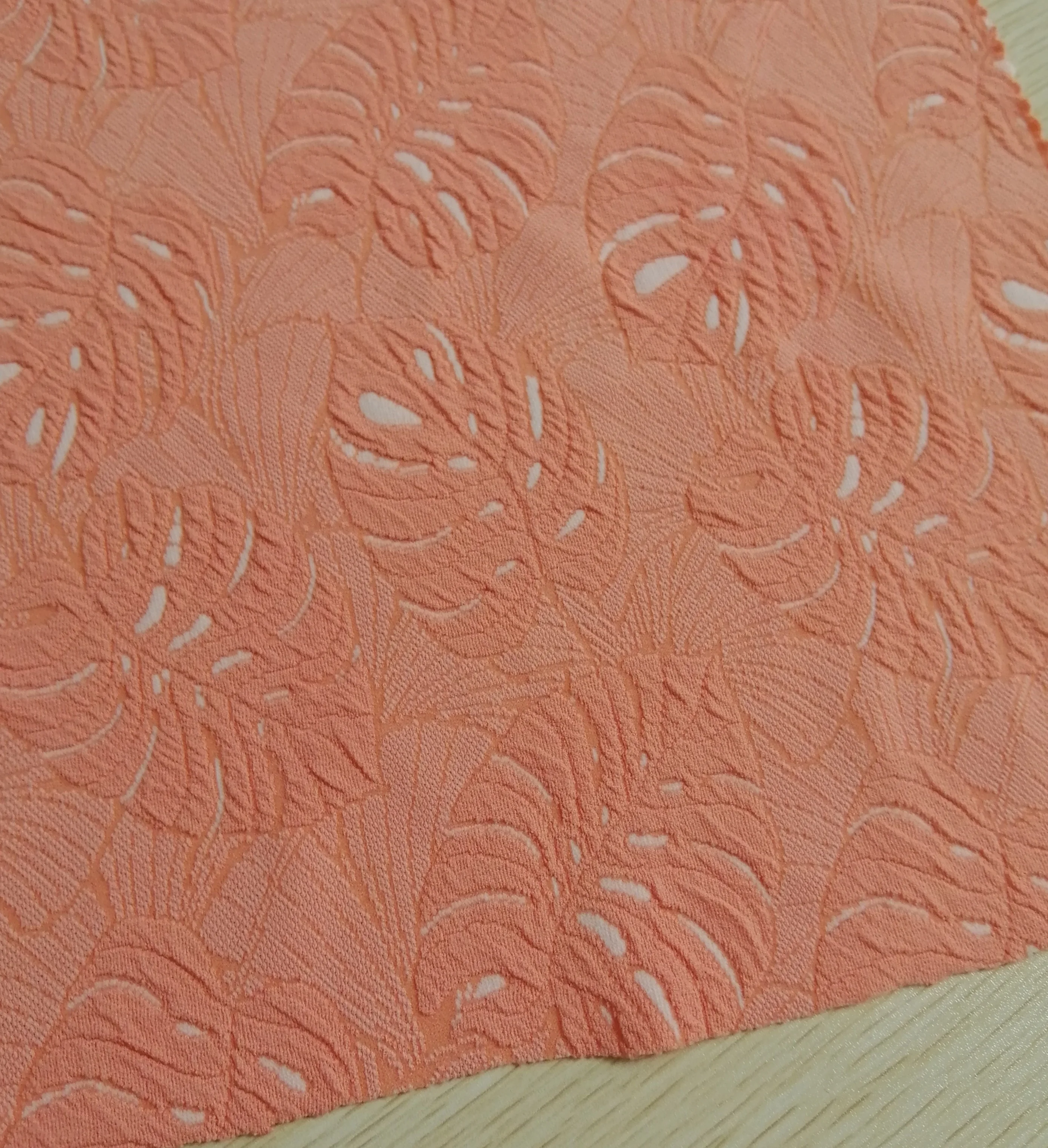 Tropical Leaf Flocking Pattern Jacquard 3D Novelty Luxury Elegant recycled stretch fabrics jacquard fabric for clothing