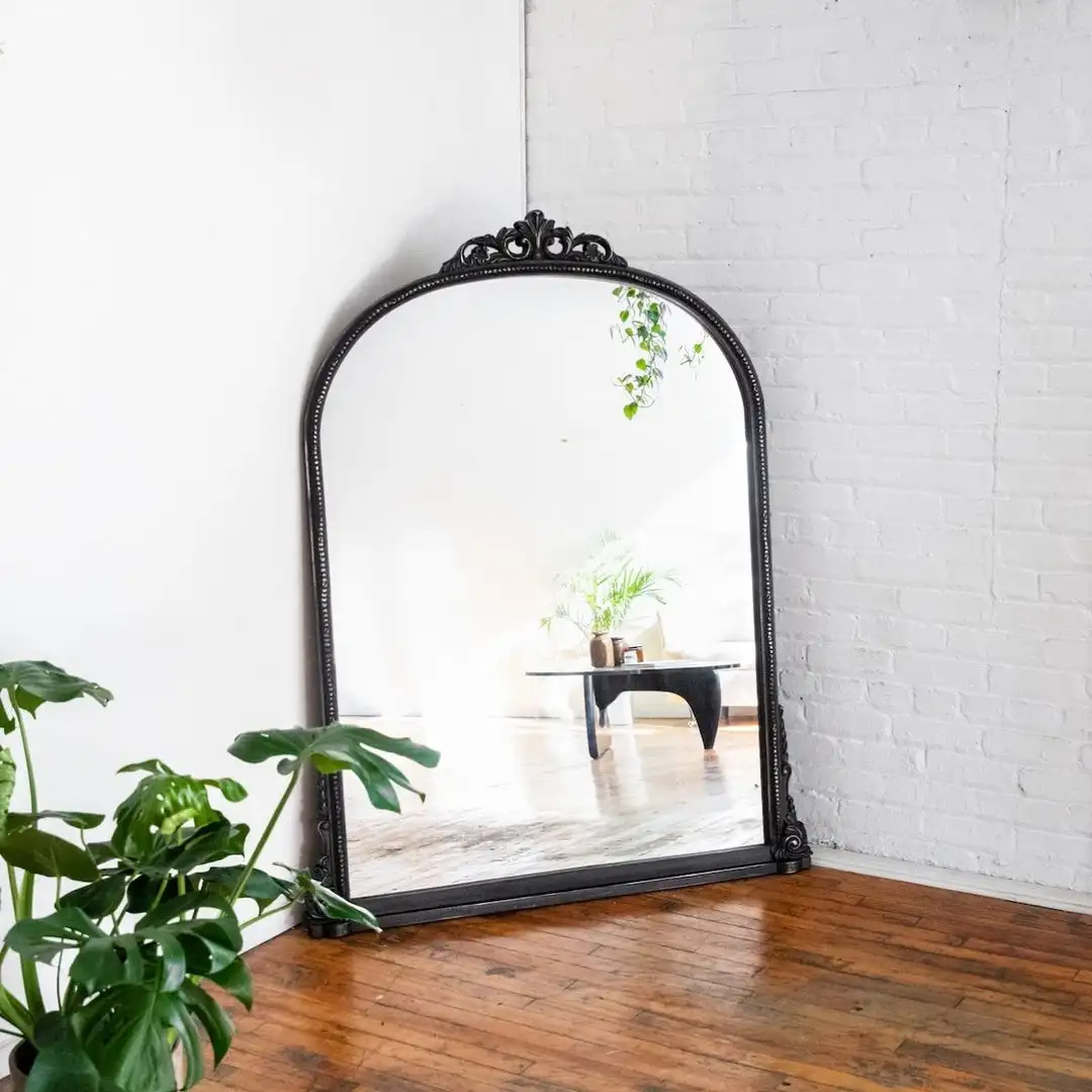 French Vintage European Style Fitting Mirror Full Body Dressing Mirror Arched Carved Home Bedroom Wall Mounted Floor Mirror