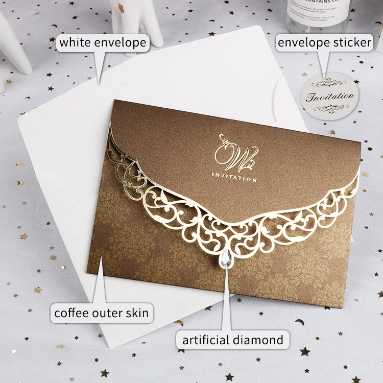 
Laser cut wedding invitation with bow lace sleeve engagement bride shower fifth anniversary 