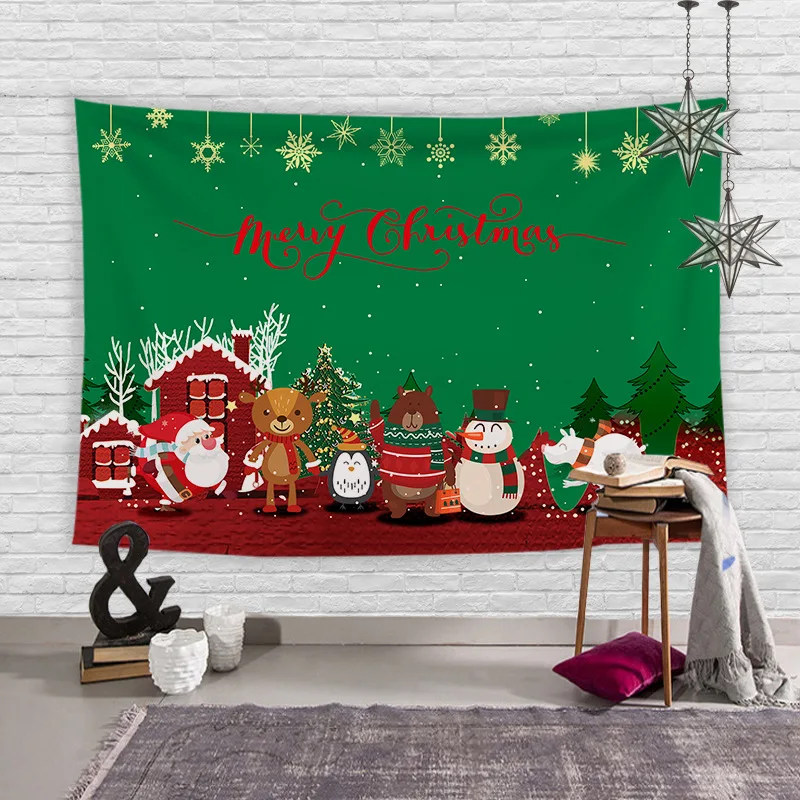 Hot Sale Merry Christmas Festival Polyester Peach Skin Fabric Rectangle Home Decorative Wall Hanging Tapestry
