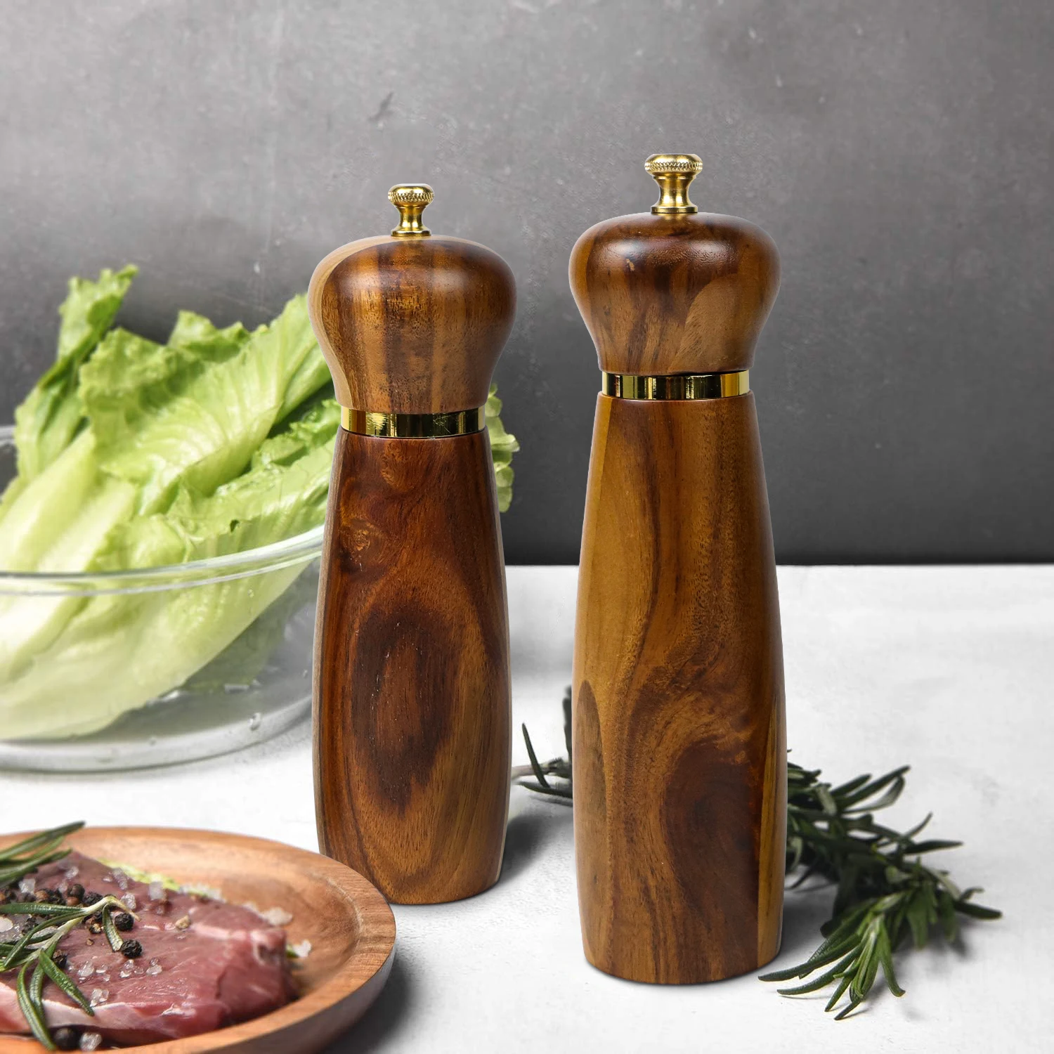 Manual Pepper Mills Salt and Pepper Grinder Acacia Wood Wooden Pepper and Salt Mill with Adjustable Coarseness for Home Cooks