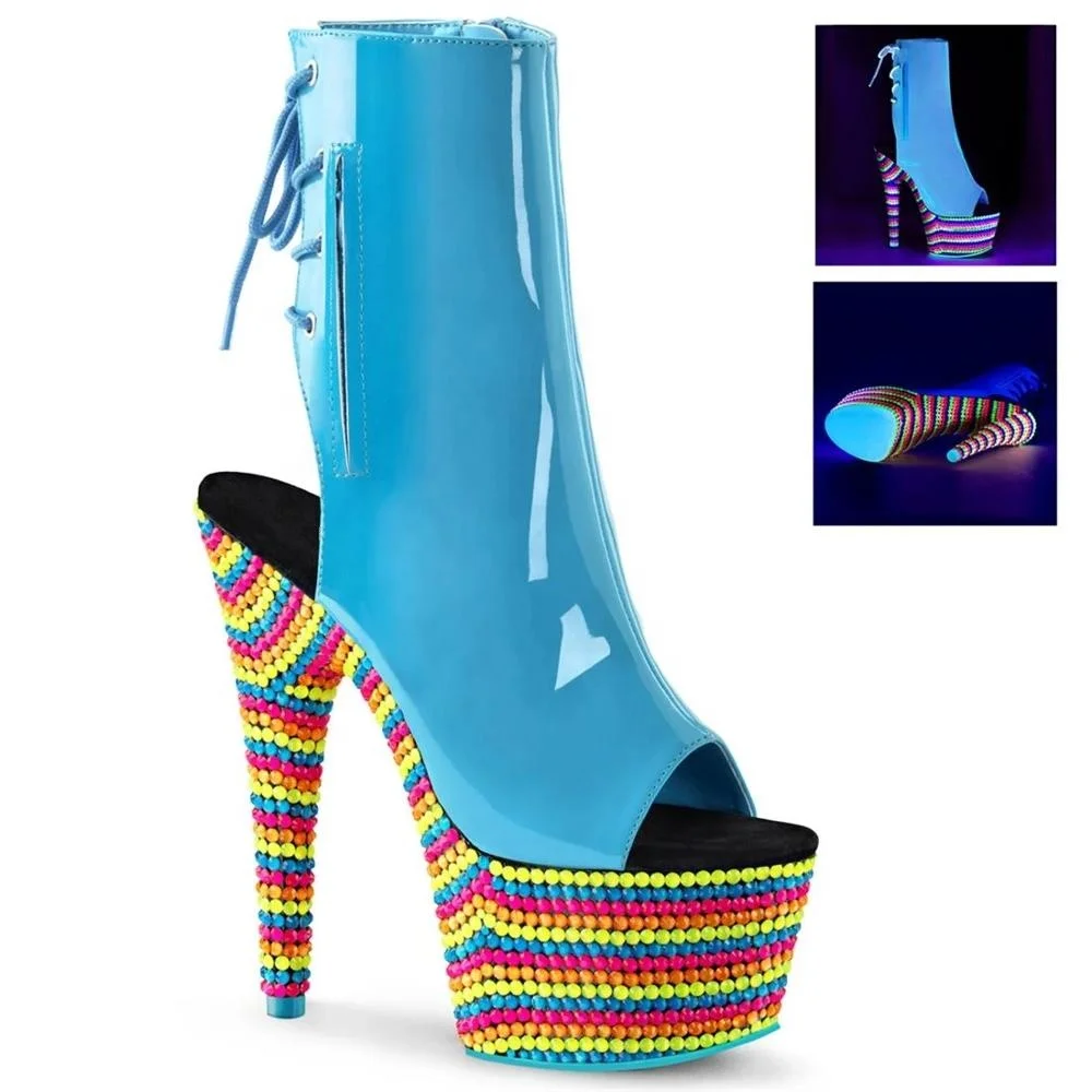 17cm sexy mermaid scale uppers high heels cool boots open toe back lace-up inside zipper sky-high boots