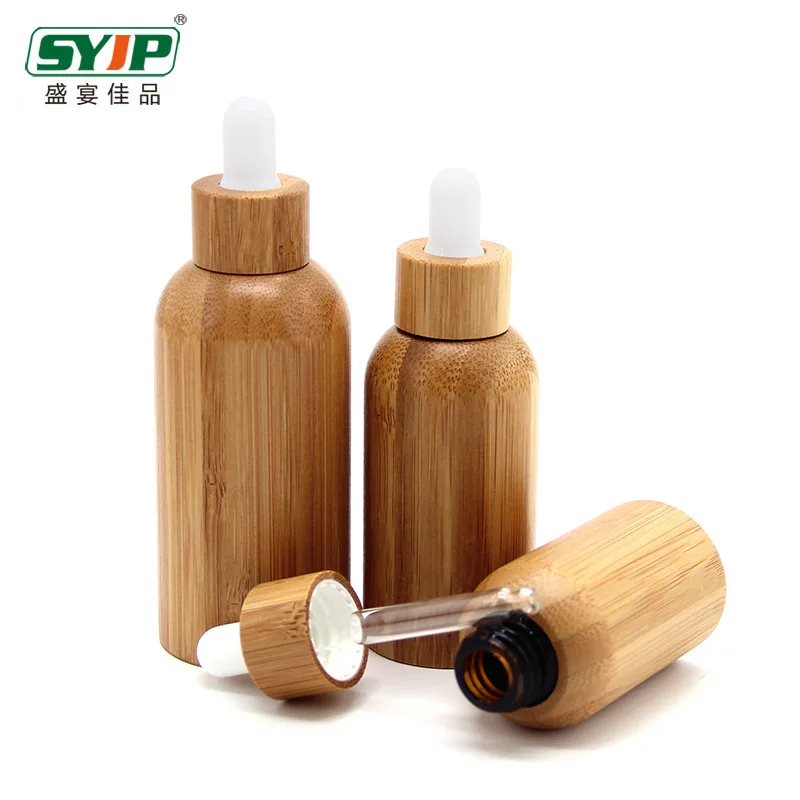 Factory wholesale 30ml bamboo cosmetic bottle essential oil bottle with bamboo drop