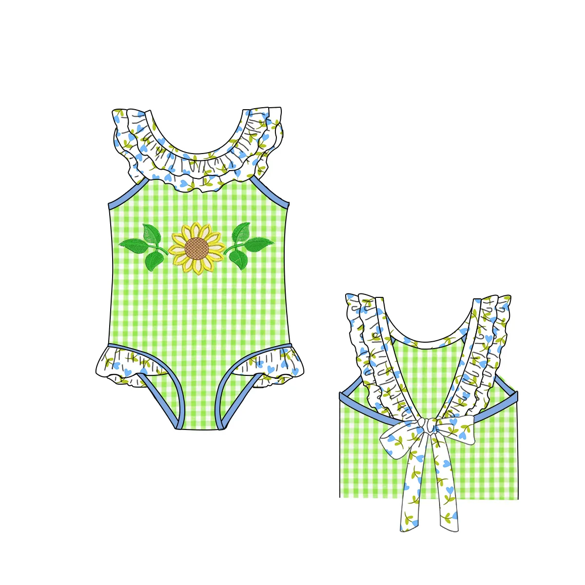 New Arrivals Summer Girls Swimsuit Flower Applique One Piece Children Beachwear Custom Summer Kids Baby Swimwear