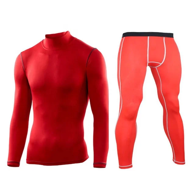 
Men Compression Tight Fit Base Layer Top Thermal Skins Shirt Leggings Fitness Suit Winter Thermal Suits Red 