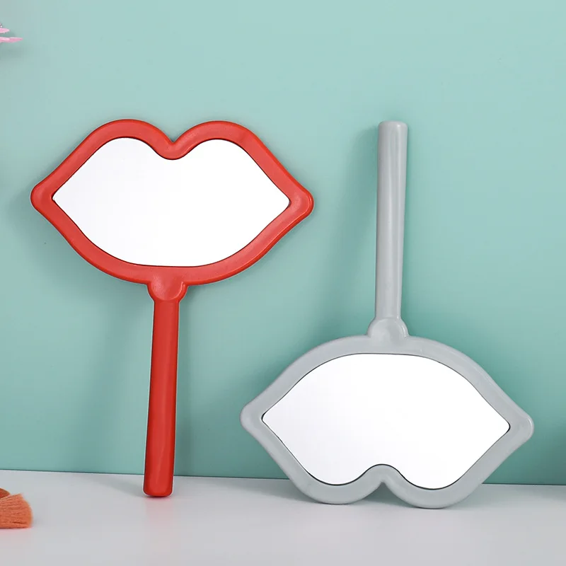 Factory Wholesale Logo Printing Lip Shape Makeup Mirror Handhold Pocket Eyelash Extension Mirror