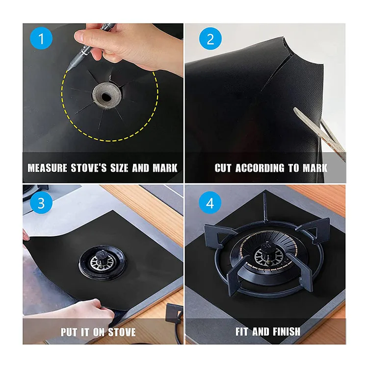 Amazon Hot Sale PTFE Gas Range Protectors Black Gas Stove Burner