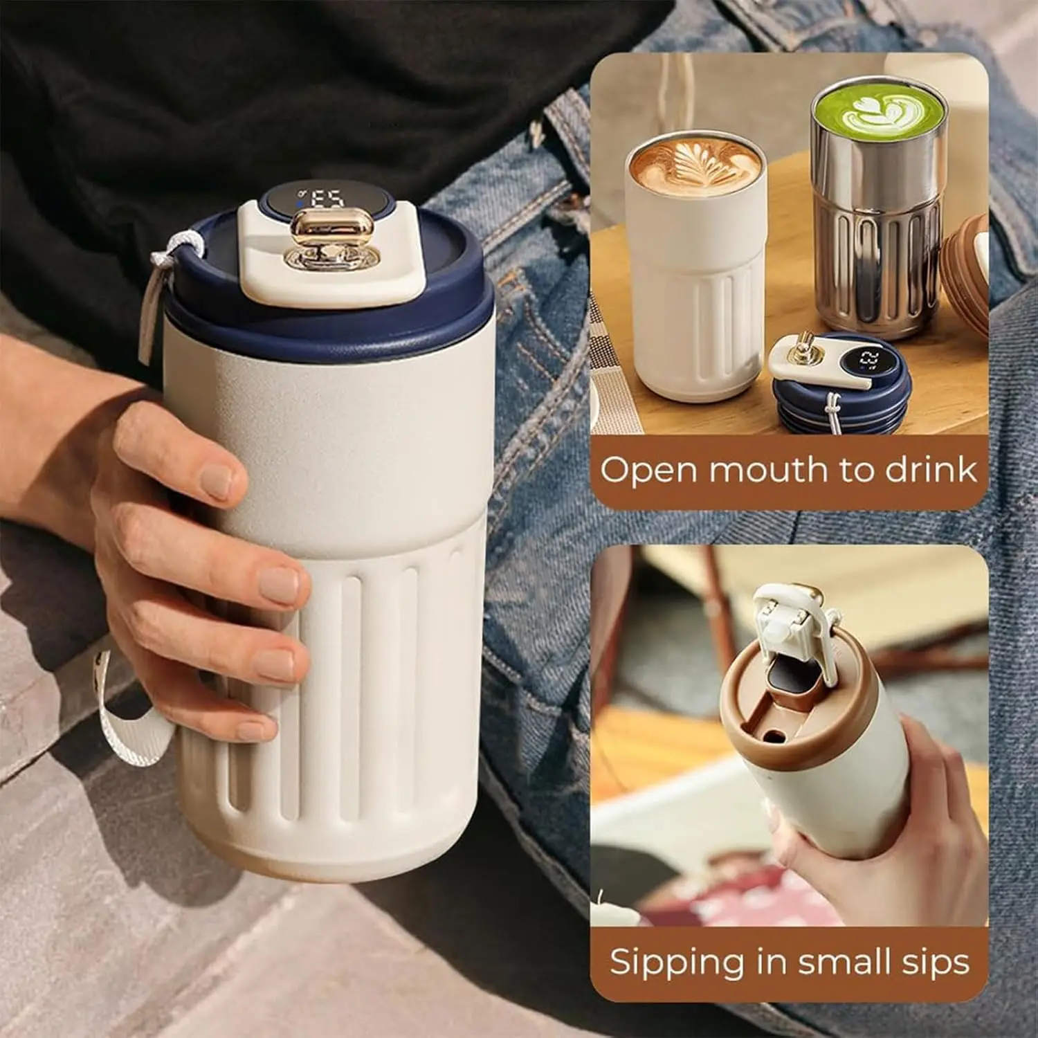 Coffee Thermal Mug with Temperature Display Portable Double-layer Vacuum Cup 450ml Capacity Car Water Cup For Travel