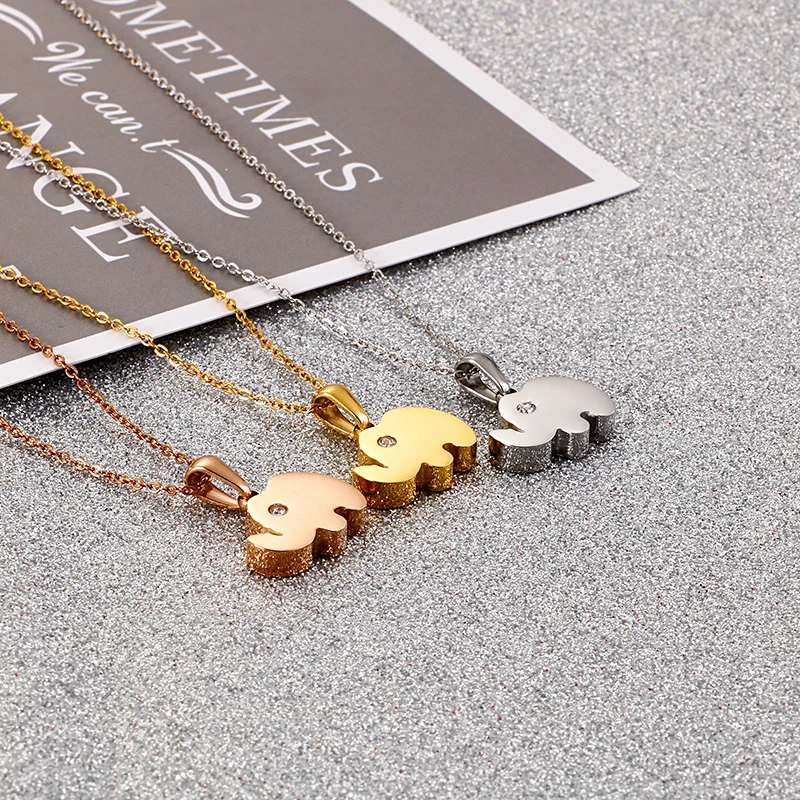 Auspicious Little Elephant Titanium Stainless Steel Belt Zircon Necklace Female Lovely Simple Necklace Clavicle Chain